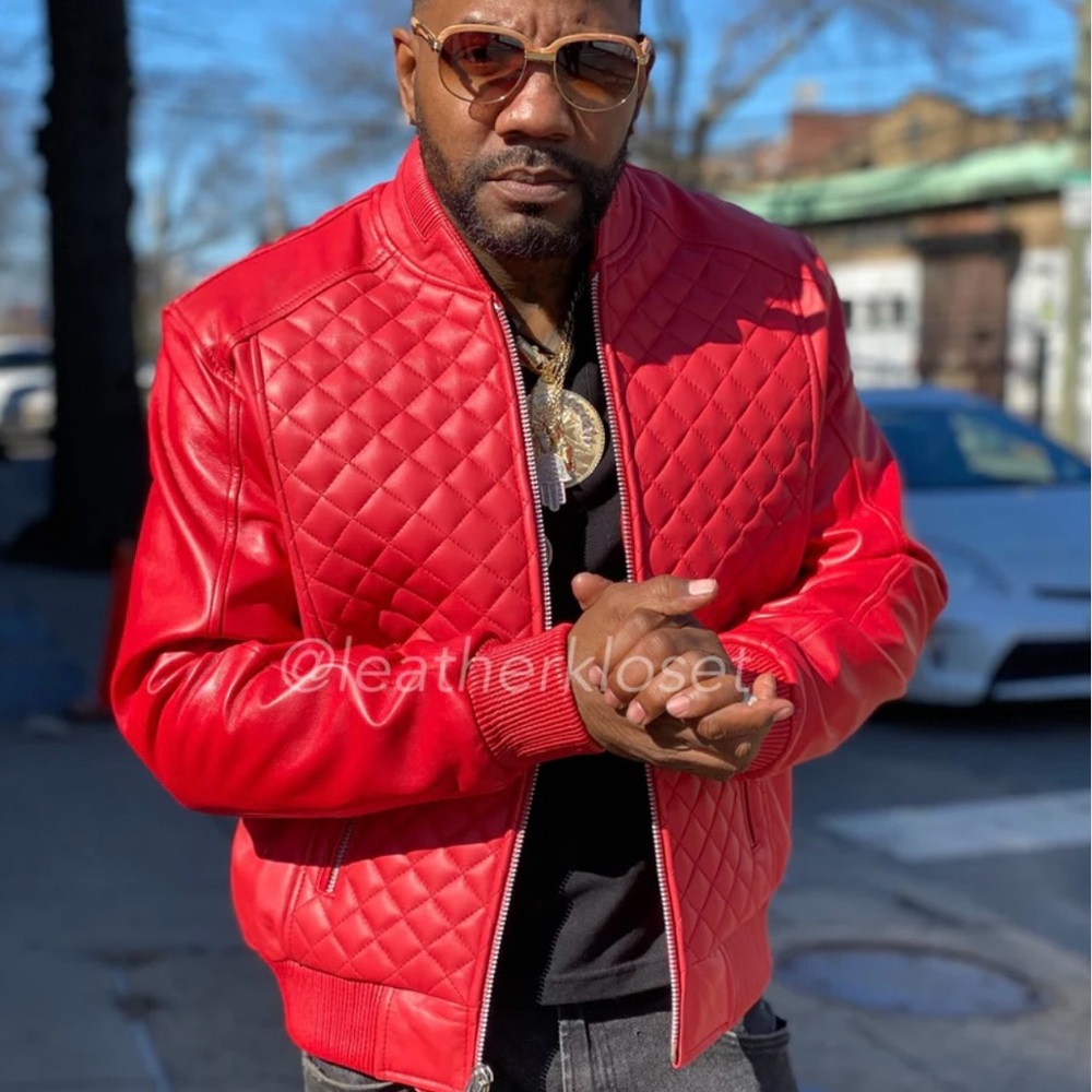 Vibrant Red Quilted Bomber Jacket